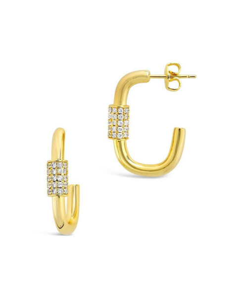 Women's Oval Carabiner Gold Plated Hoop Earrings