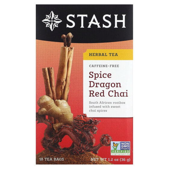 Stash Tea, Herbal Tea, Spice Dragon Red Chai, без кофеина, 18 чайных пакетиков, 36 г (1,2 унции)