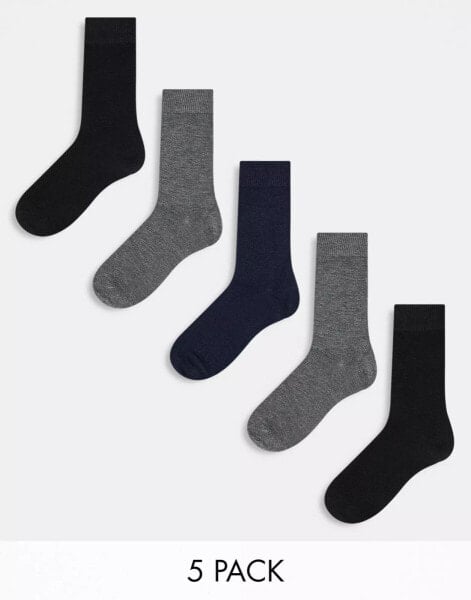 ONLY & SONS 5 pack socks in black navy & grey