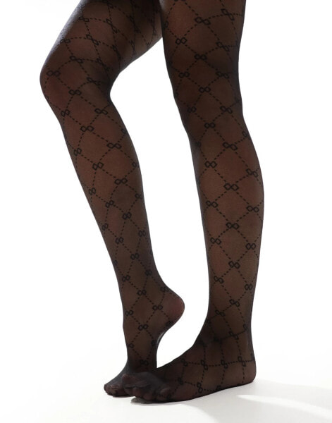 New Look bow print tights in black