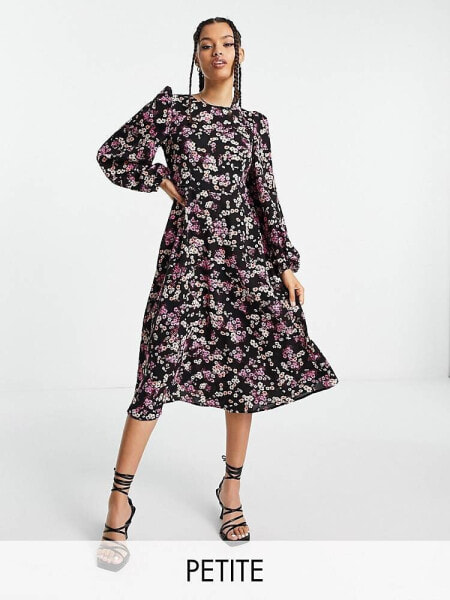 Vero Moda Petite Exclusive floral midi dress with ballon sleeve in floral print