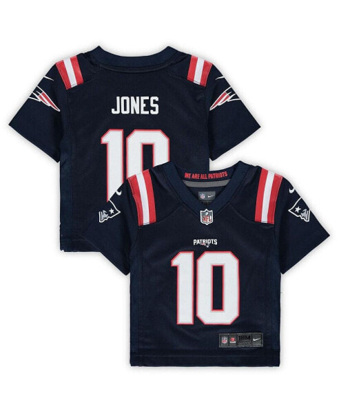 Футболка Nike игровая для мальчиков и девочек New England Patriots Mac Jones Navy Kids - одежда для малышей