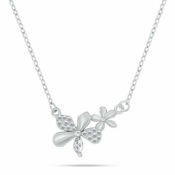 Delicate silver necklace Flowers with zircons NCL172W