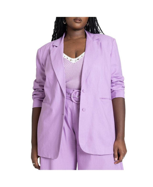 Plus Size Over Strong Shoulder Linen Blazer