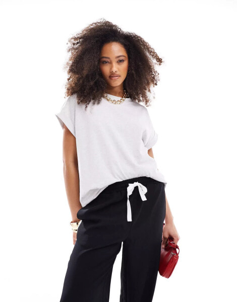 ASOS DESIGN roll back cuff t-shirt in ice marl