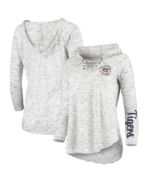 Women's Gray Auburn Tigers Space Dye Lace-Up V-Neck Long Sleeve T-shirt