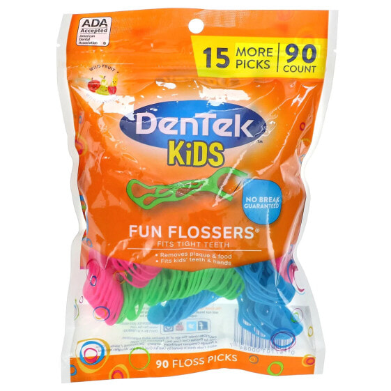 Зубная нить DenTek Kids Fun Flossers, Дикие фрукты, 90 шт.