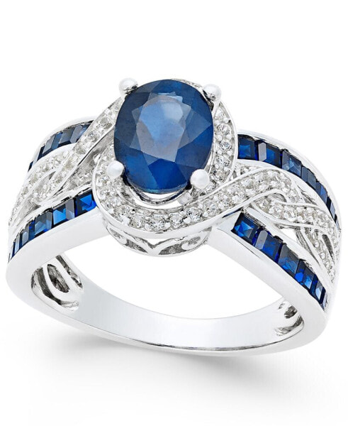 Sapphire (2-3/4 ct. t.w.) and Diamond (1/3 ct. t.w.) Ring in 14k White Gold