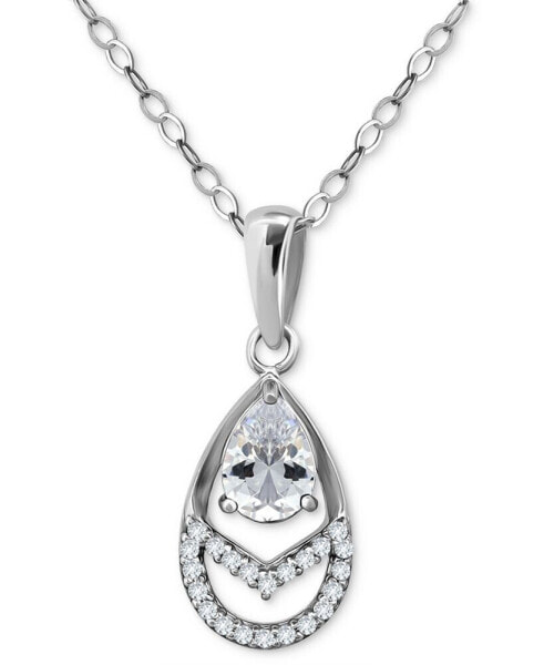 Cubic Zirconia Pear Teardrop Pendant Necklace in Sterling Silver, 16" + 2" extender, Created for Macy's