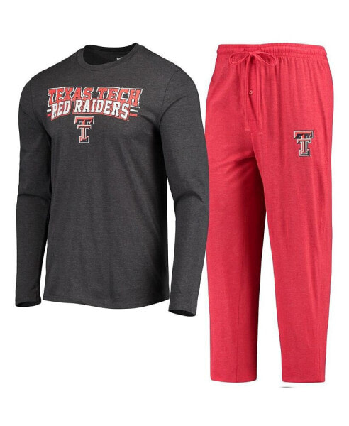 Men's Red, Heathered Charcoal Distressed Texas Tech Red Raiders Meter Long Sleeve T-shirt and Pants Sleep Set