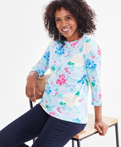 Women's Printed Pima Cotton 3/4-Sleeve Top, Created for Macy's