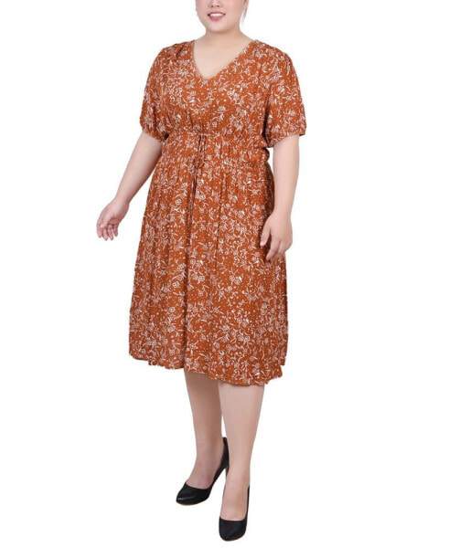 Plus Size Short Sleeve Puff Sleeve Dress