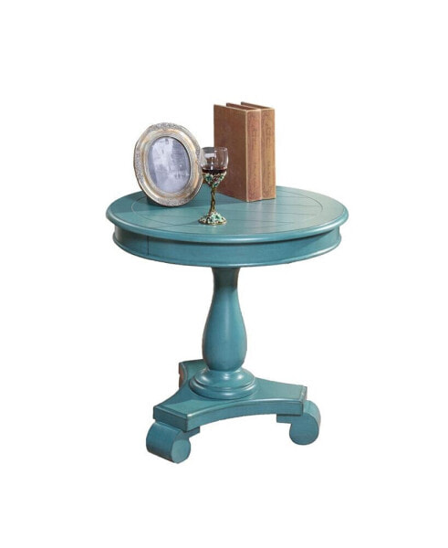 Round Wood Pedestal Side Table, Teal