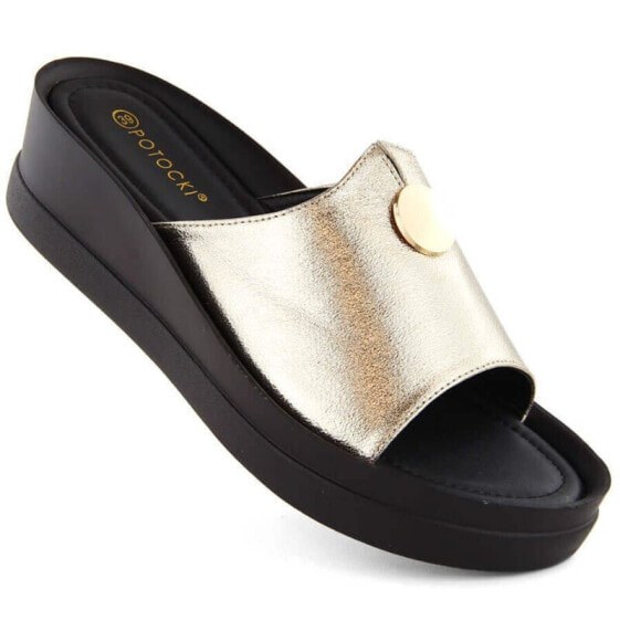 Potocki W WOL236 gold wedge mules