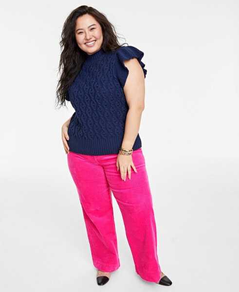 Plus Size Flutter-Sleeve Cable-Knit Sweater, Created for Macy's