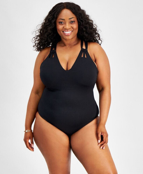 Plus Size Color Code Strappy One-Piece Swimsuit