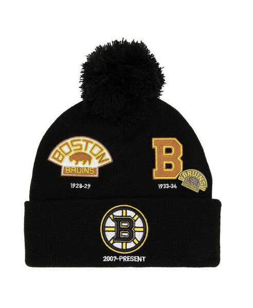 Шапка с помпоном Mitchell&Ness мужская черная, коллекция Boston Bruins 100-летие