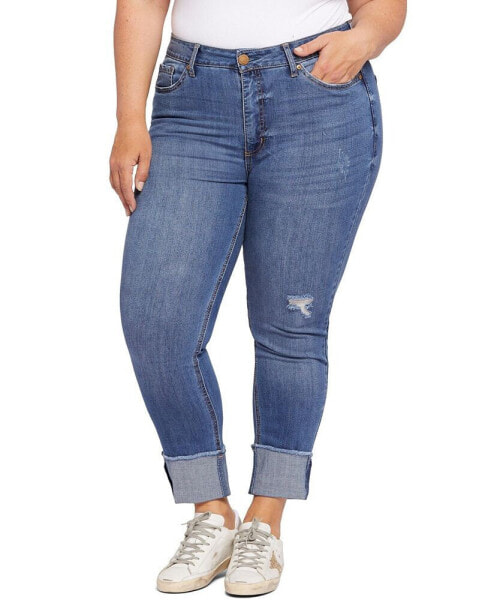 Plus Size High Rise Slim Straight Cuff Jeans