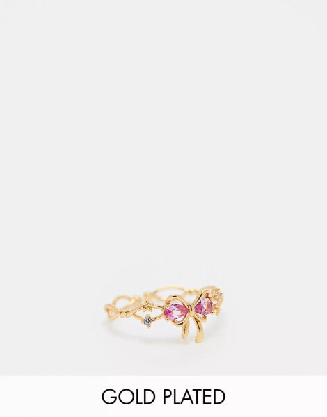 Girls Crew 18k gold plated pretty in pink bow adjustable ring