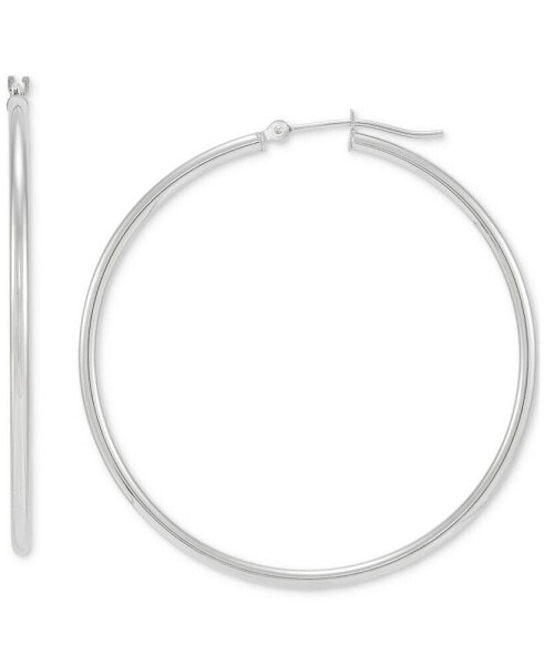 Polished Tube Medium Hoop Earrings in 10K White Gold, 1-5/8"
