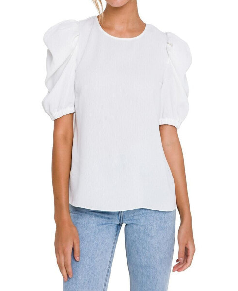 Women's Pleated Puff Sleeve Top