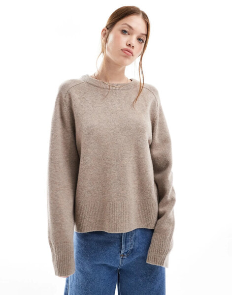 & Other Stories wool blend sweater with pleated sculptural sleeve in brown