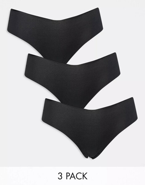 ASOS DESIGN 3 pack no VPL & lace brazilian brief in black