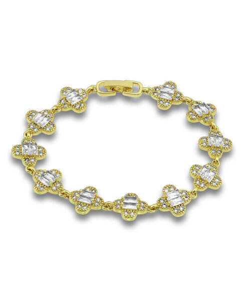 Cubic Zirconia Baguette Stones Design Pattern Link Bracelet