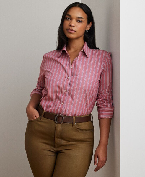 Plus Size Cotton Striped Shirt