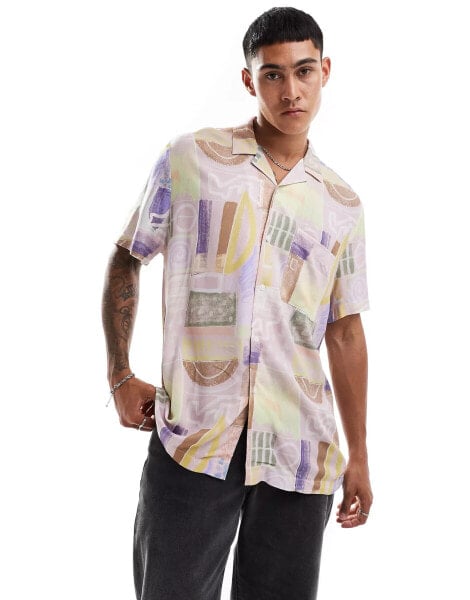 ASOS DESIGN relaxed revere shirt in vintage abstract print