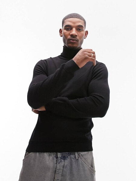 Topman roll neck jumper in black