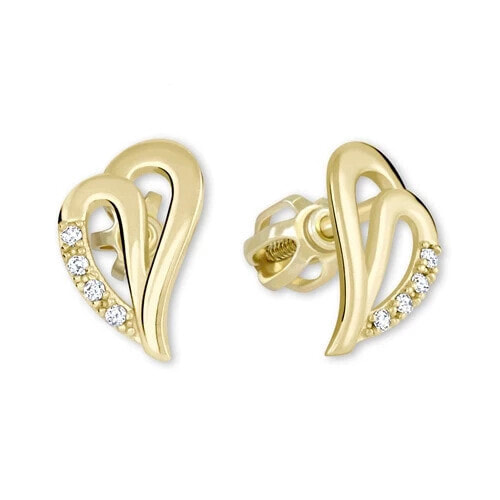 Gold earrings heart with crystals 239 001 00738