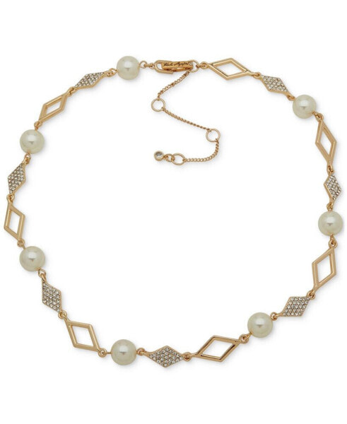 Gold-Tone Crystal Geometric Imitation Pearl Collar Necklace, 16" + 3" extender