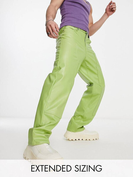 ASOS DESIGN baggy leather look trouser in green with carpenter detail