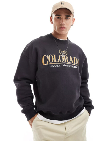 Hollister Colorado varsity vintage relaxed fit sweatshirt in black