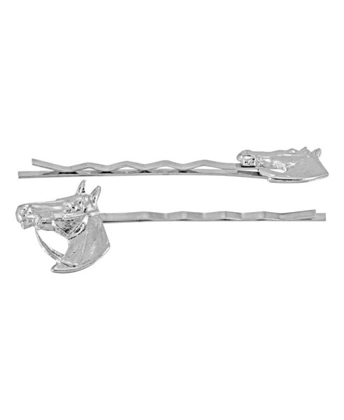 Women's Silver-Tone Horse Head Bobby Pin Set, 2 Piece