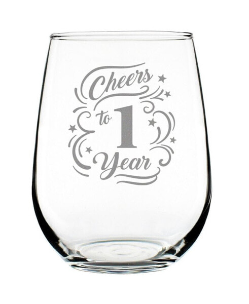 Cheers to 1 Year 1st Anniversary Gifts Stem Less Wine Glass, 17 oz