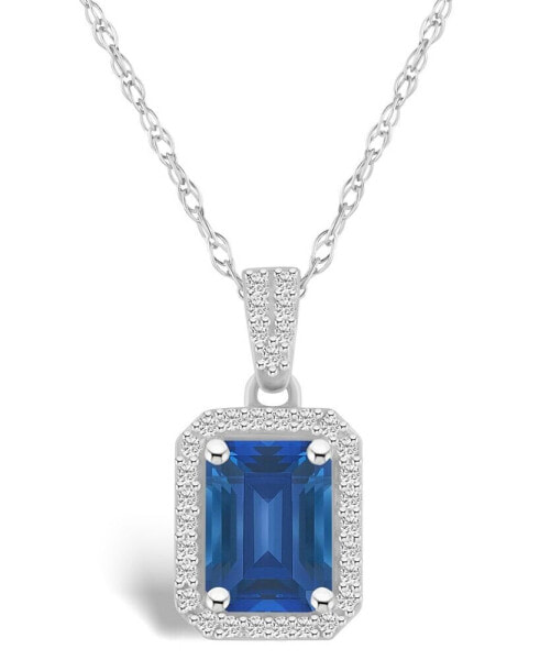 Lab Grown Sapphire (2 ct. t.w.) and Lab Grown Sapphire (1/5 ct. t.w.) Halo Pendant Necklace in 10K White Gold