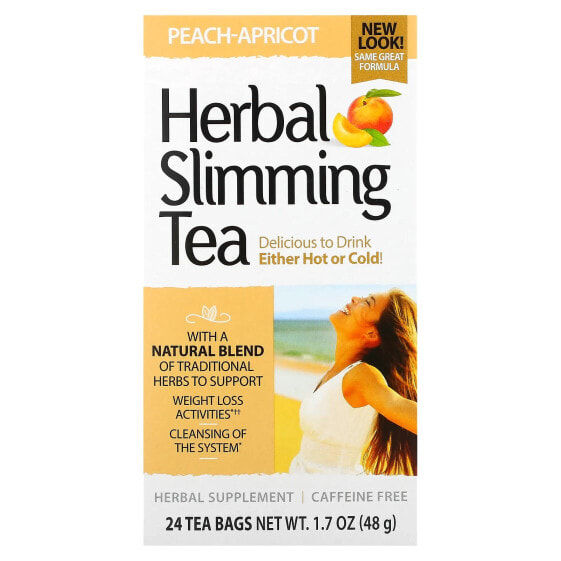 Травяной чай для похудения Herbal Slimming Tea, персико-абрикосовый, без кофеина, 24 пакетика, 48 г, 21st Century