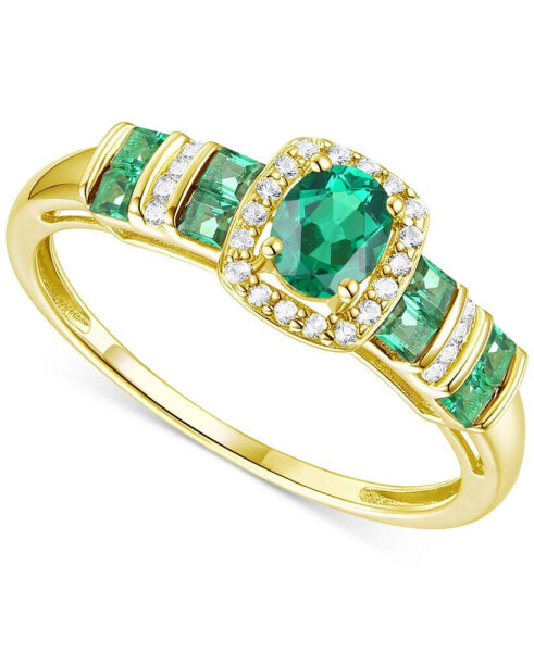 Кольцо Macy's Emerald & White Sapphire Halo in Gold-Plated Silver