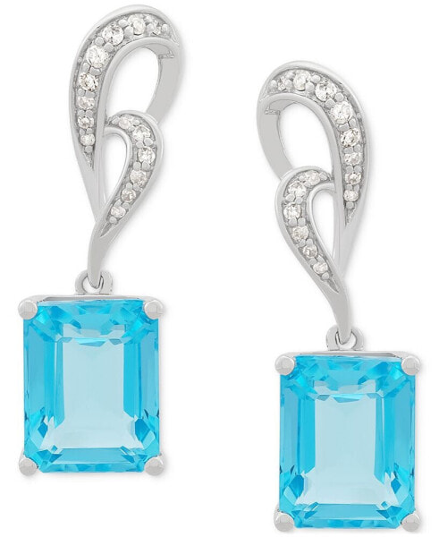 Swiss Blue Topaz (5-5/8 ct. t.w.) & Diamond (1/8 ct. t.w.) Swirl Drop Earrings in 14k White Gold