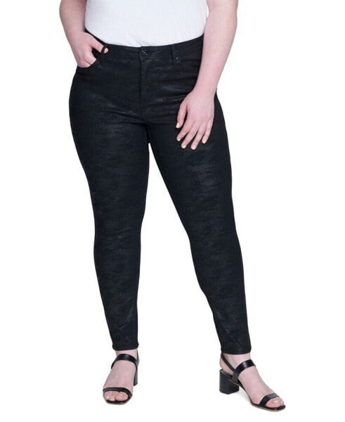 Plus Size Coated Tonal Printed Skinny Mid-rise Jean