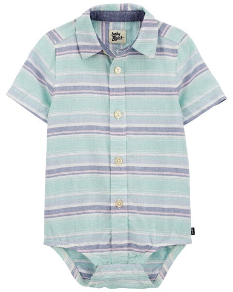 Baby Striped Button-Front Linen Blend Bodysuit 3M