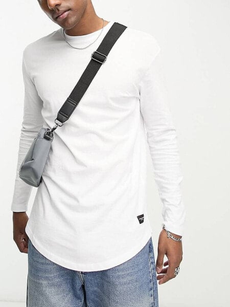 Jack & Jones Essentials longline long sleeve t-shirt with curve hem in white