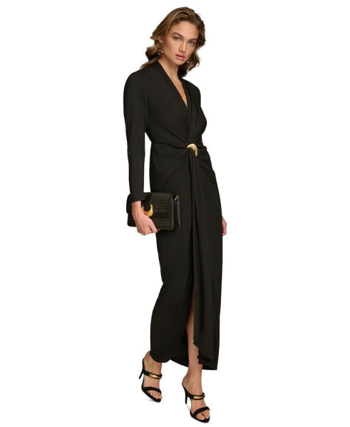 Donna Karan Women's Hardware Long-Sleeve Draped Gown