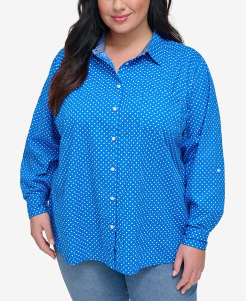 Plus Size Printed Cotton Utility Shirt