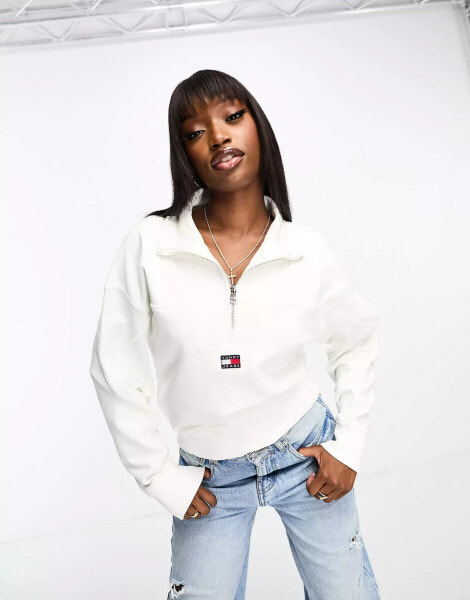 Tommy Jeans boxy 1/4 zip sweatshirt in white