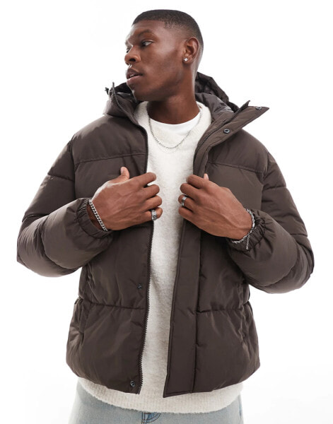 Jack & Jones short puffer jacket in brown