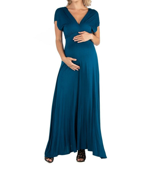 Cap Sleeve V Neck Maternity Maxi Dress