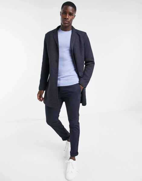 Only & Sons jersey overcoat in navy